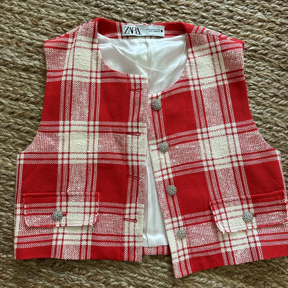 Zara Red Plaid Vest